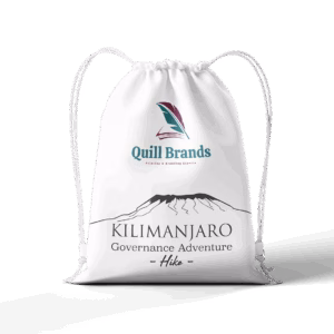 custom branded drawstring bag with printed front design