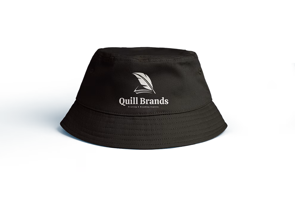Branded bucket hats Kenya with custom front logo.