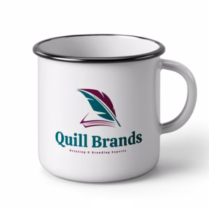 Branded enamel mug with full-colour logo print in Nairobi
