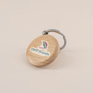 Round custom branded wooden keychain with full colour printed logo in Nairobi